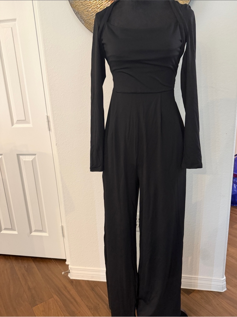 HALARA Black Long-Sleeve Wide-Leg Jumpsuit